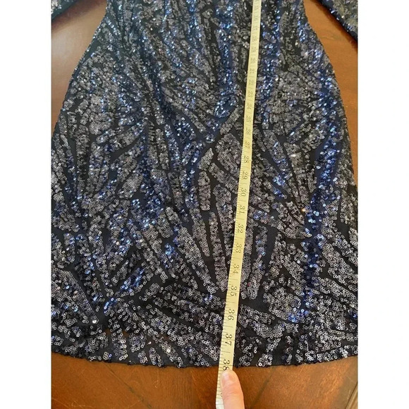 Marina Navy Blue Long Sleeve Sequin Sparkle Sheath Dress Size 8 - Picture 11 of 12